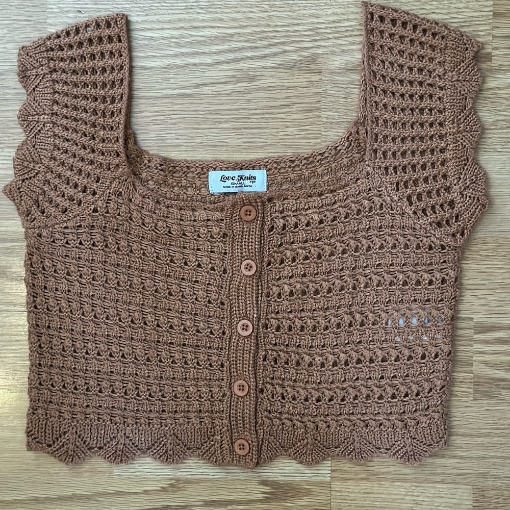 Love Stitch Brown Crochet Crop Top